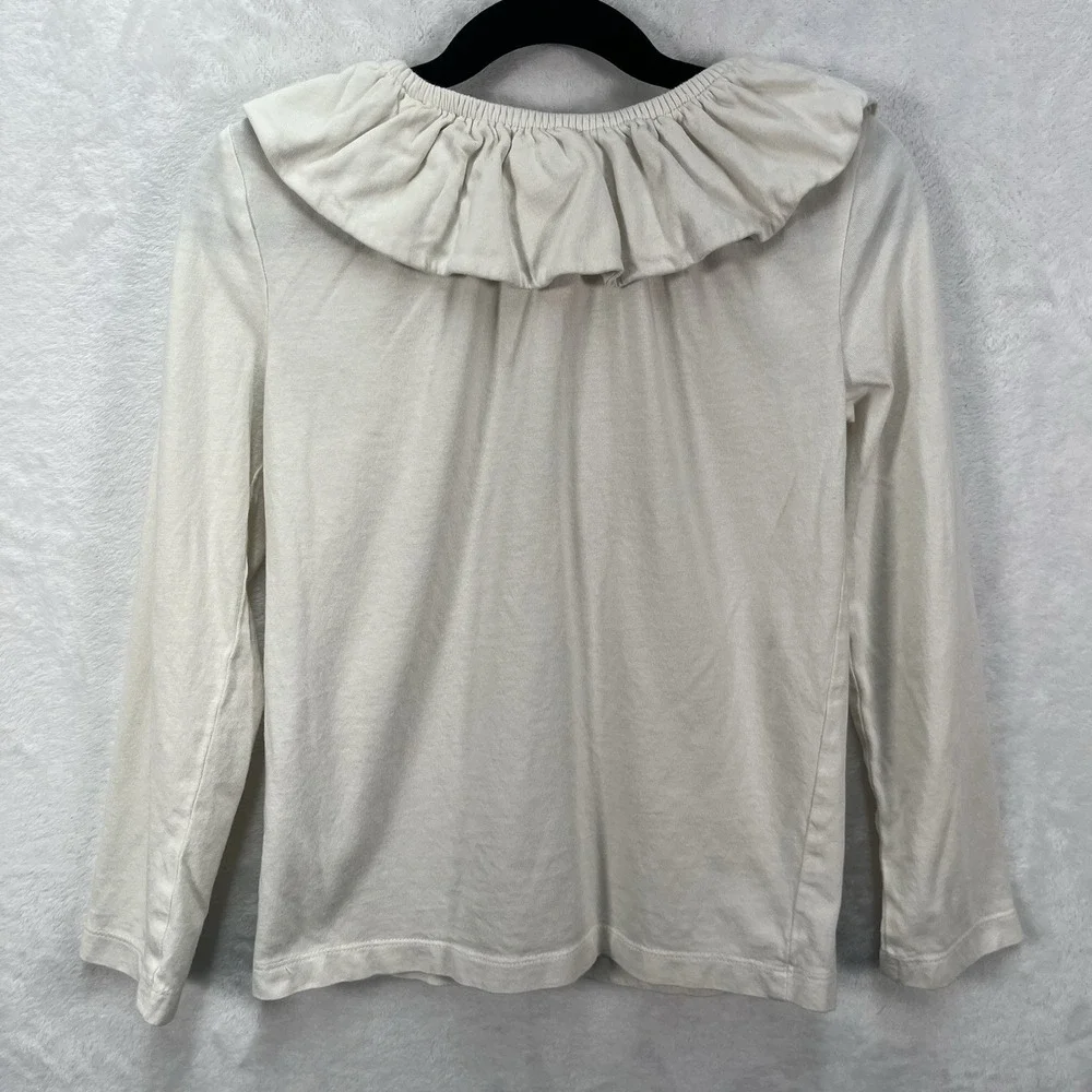 Mini Boden Ruffle Collar Long Sleeve Shirt Girls 7-8Y Ivory